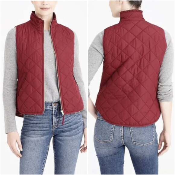 J. Crew Mercantile Burgundy Quilted Ruffle Vest - Picture 1 of 6